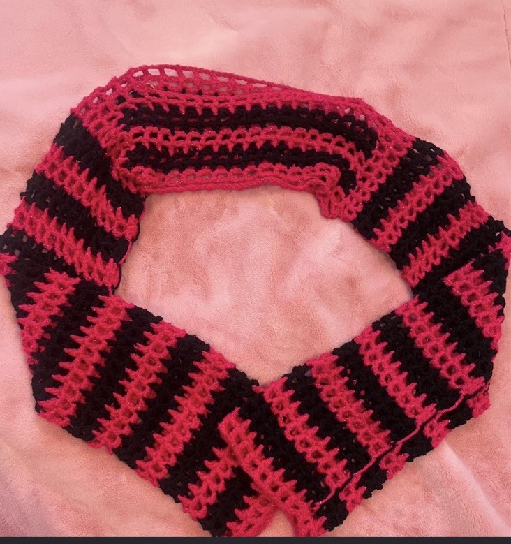 Handmade Crochet Shrug hot pink and Black Striped