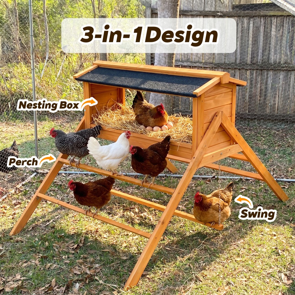 Chicken Nesting Box with Asphalt Roofing, Chicken Perch for Coop, Nesting Boxes