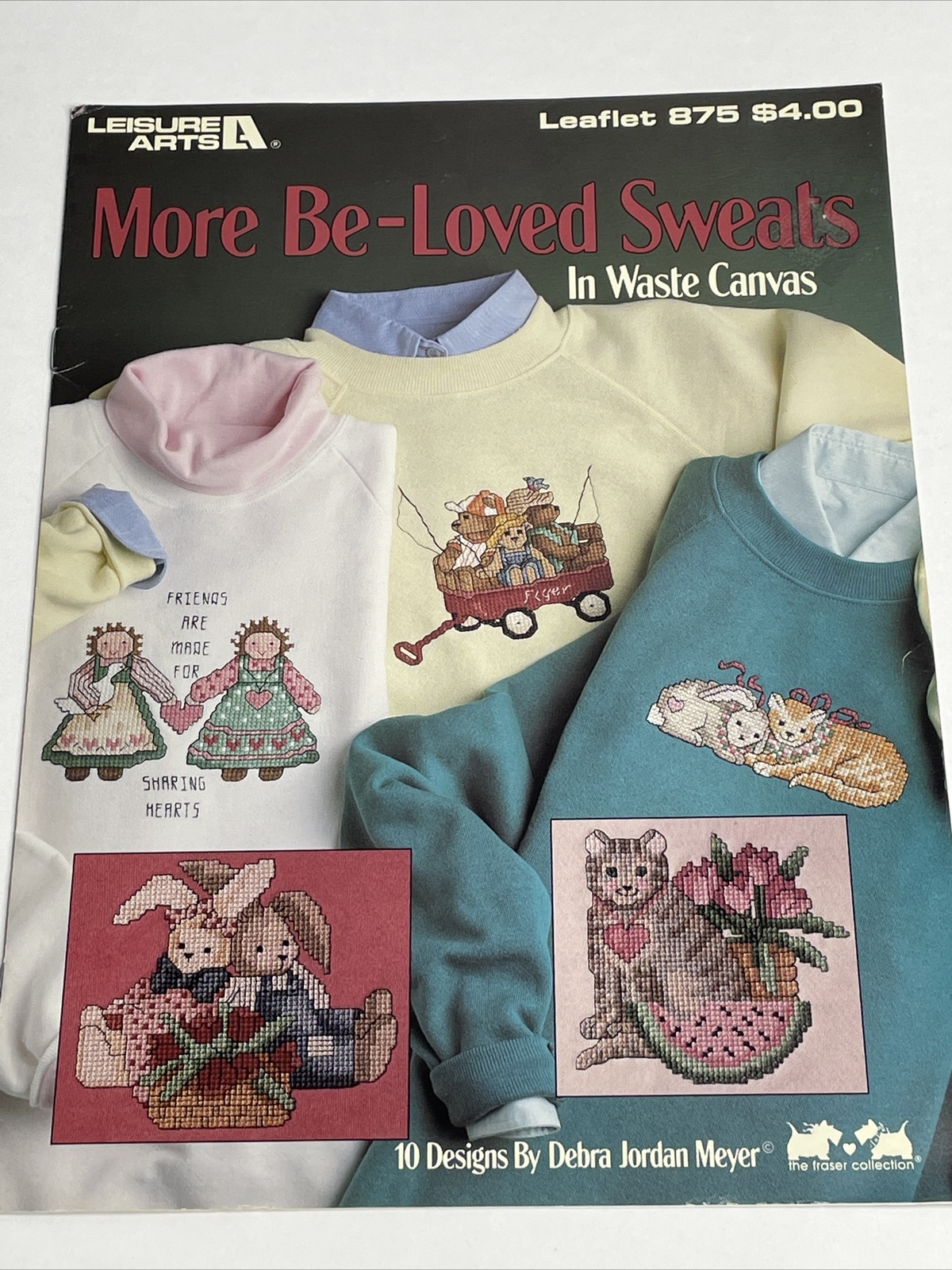 Leisure Arts more Be Loved Sweats in Waste Canvas Cats Bear Cross Stitch Pattern
