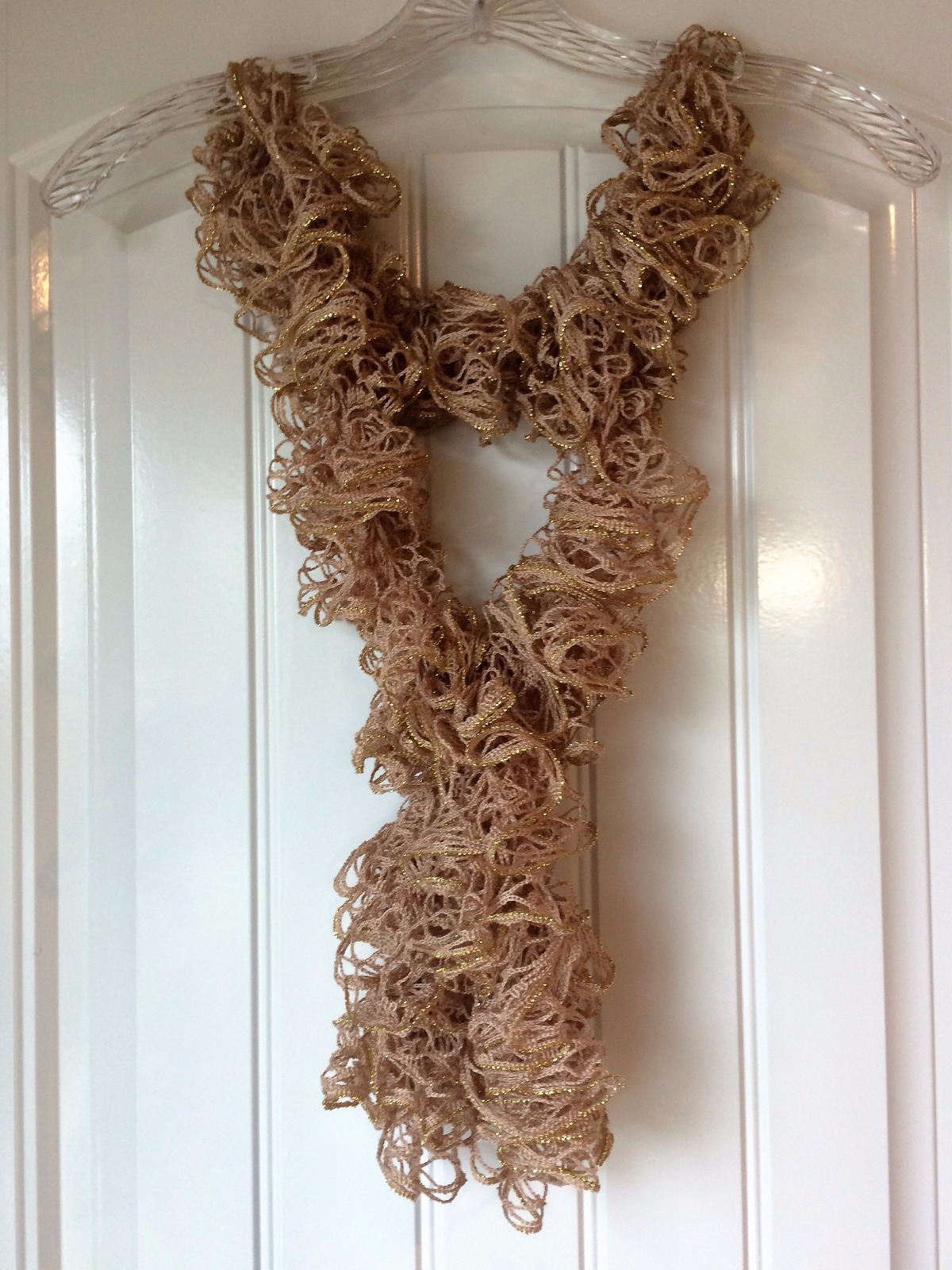 Handmade Crocheted Fashion Ruffle Scarf - Latte Sparkle
