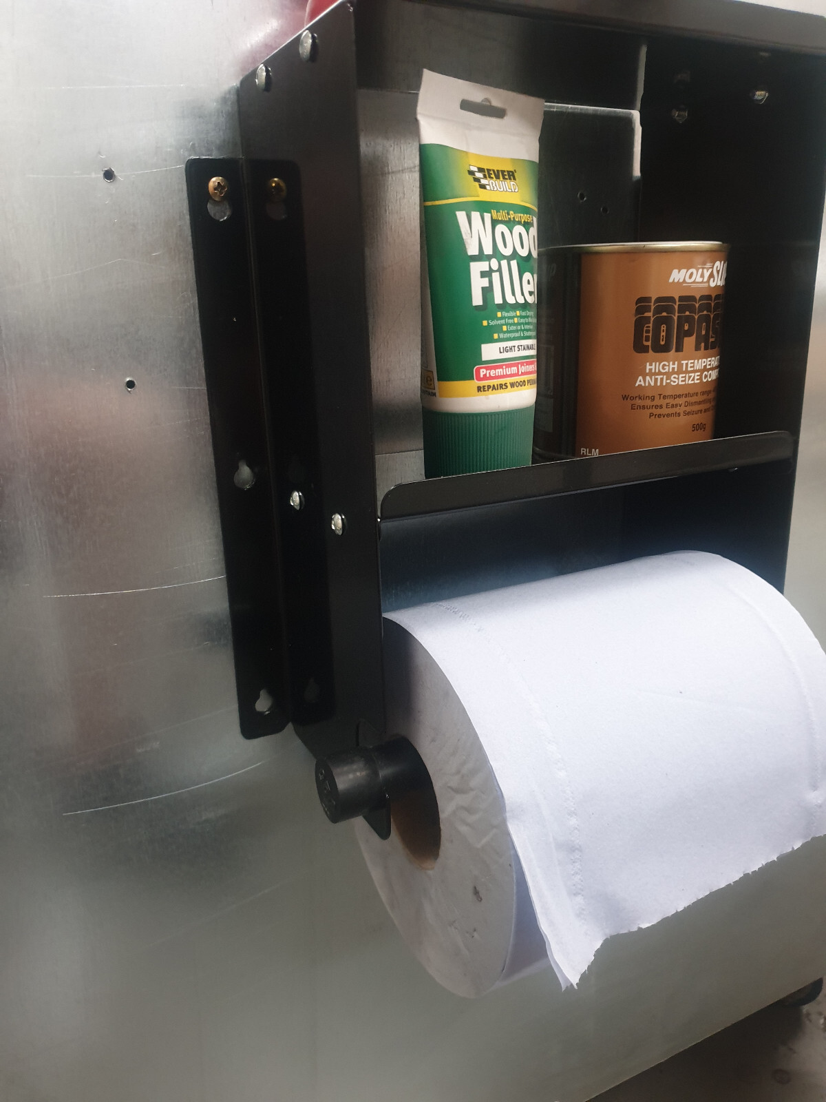 Metal, Blue Roll Paper towel Holder and twin shelfs, in gloss black powder coat