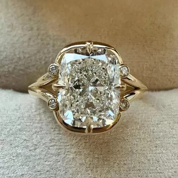 4.00 Ct Cushion Cut Lab Created  Diamond Wedding Ring 14K Yellow Gold