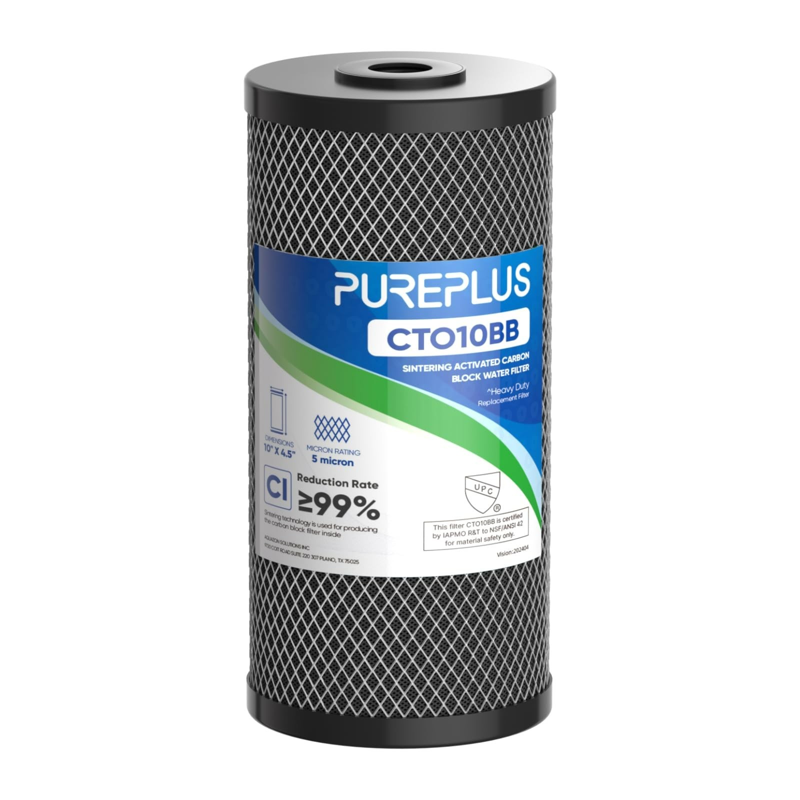 PUREPLUS 10" x 4.5" Whole Home CTO Water Filter Cartridge, NSF/ANSI 42 Certified