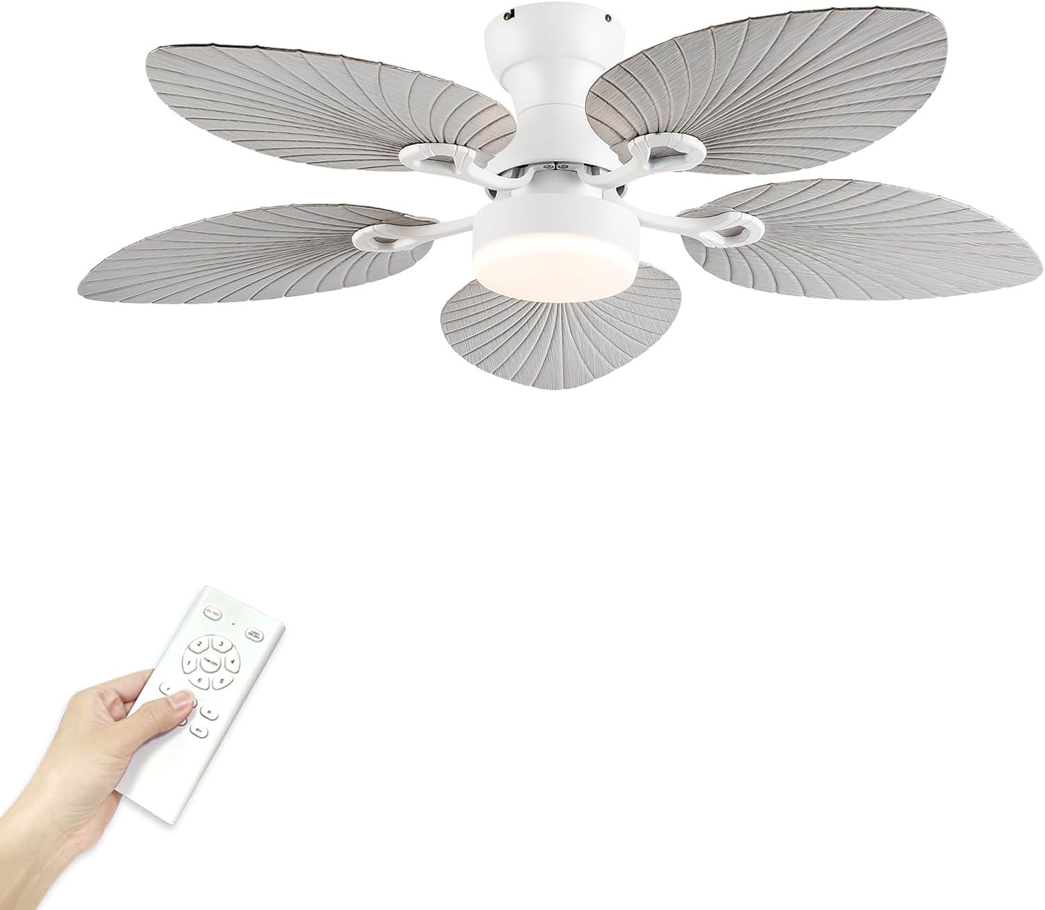 Palm Leaf Ceiling Fan 52" – Outdoor Tropical with Light