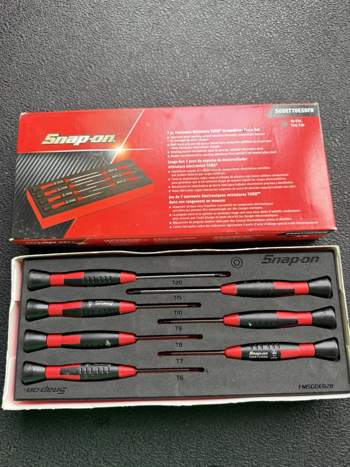 snap-on tools USA electronic mini TORX screwdriver foam set SGDET70ESDFR red NEW