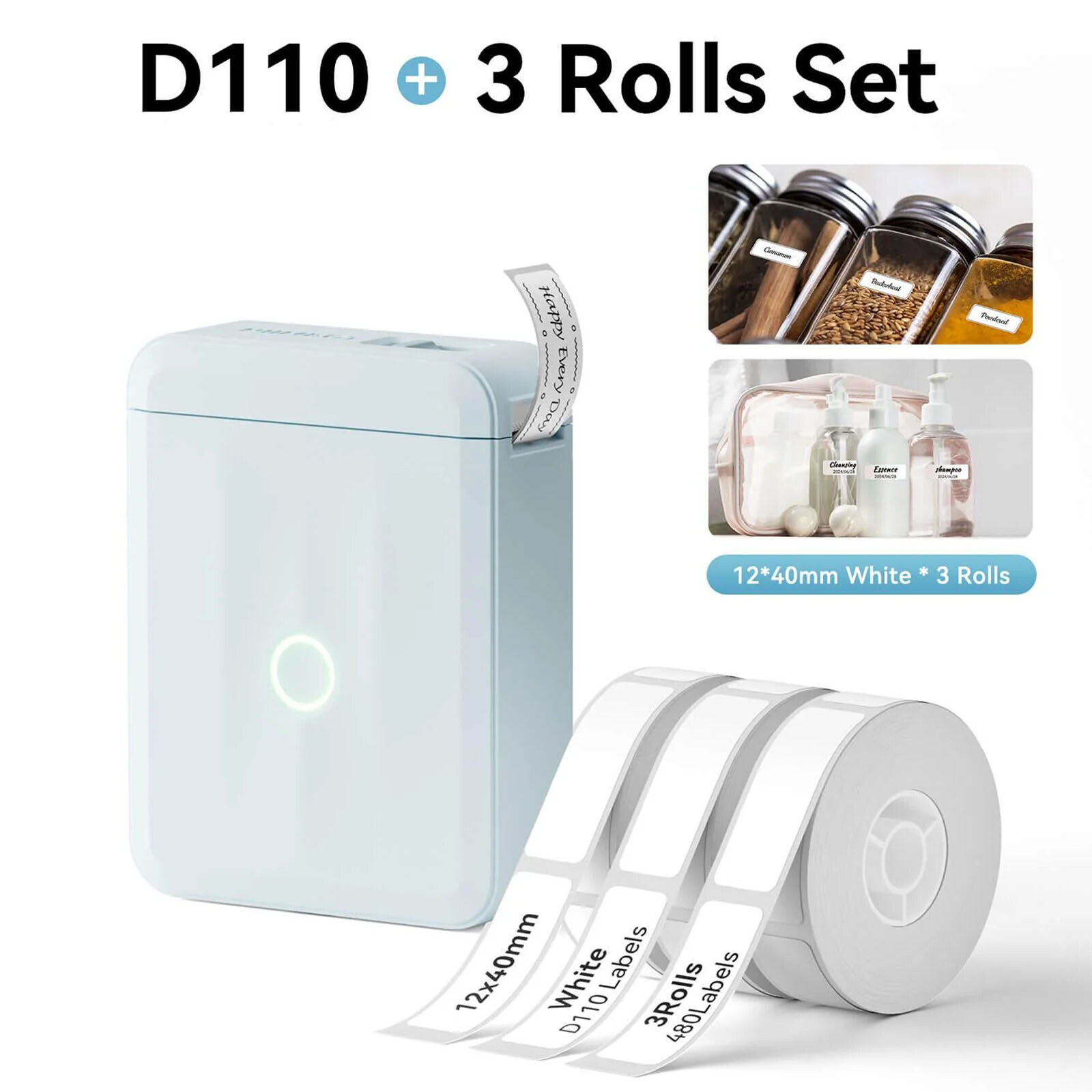 NIIMBOT D110-M Bluetooth Label Maker Blue with 3 rolls Label Tapes, 12x40mm