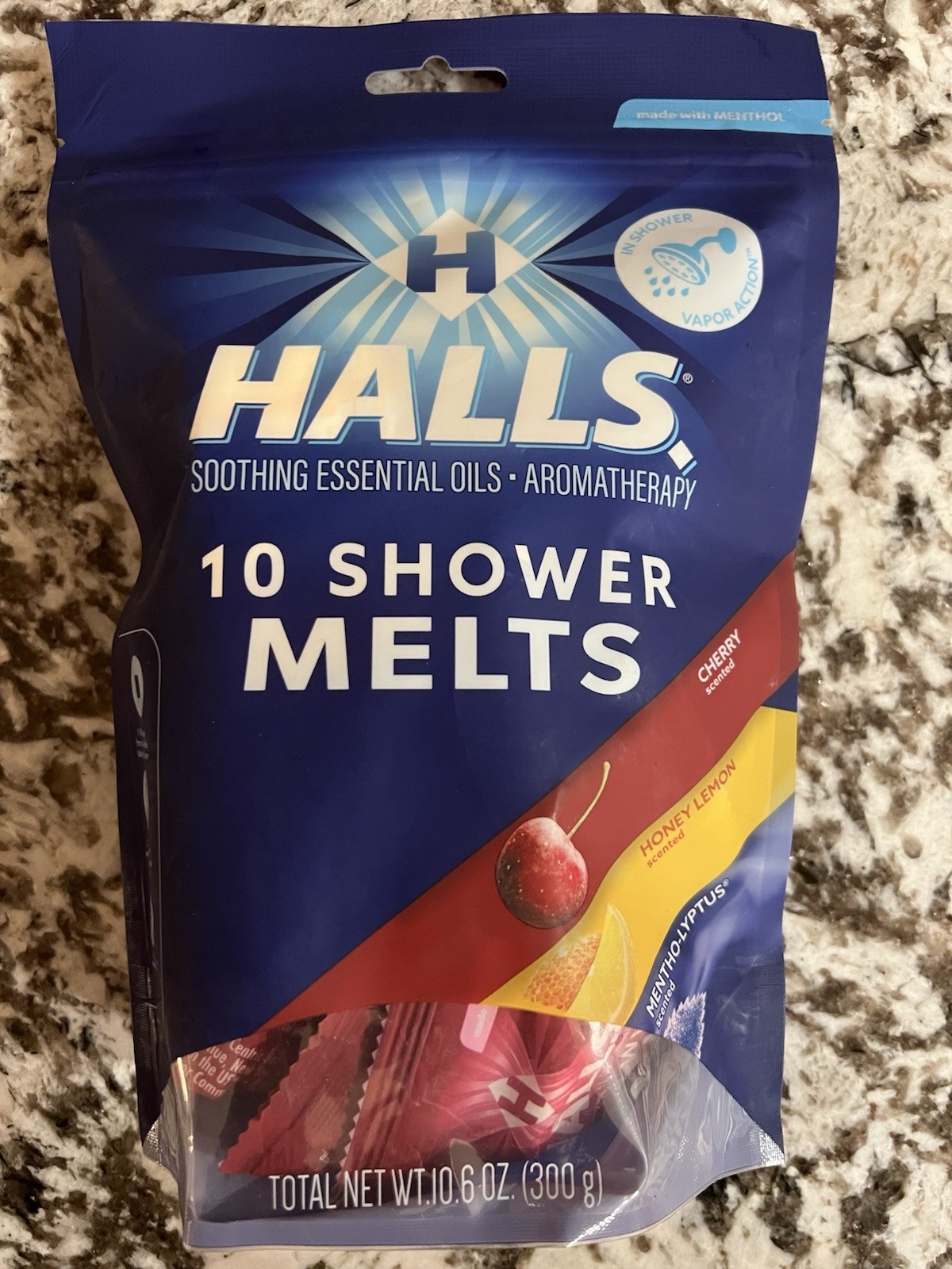 Halls Shower Melts Steamer 10 Tablets Soothing Vapors Infuses Cherry Honey Lemon