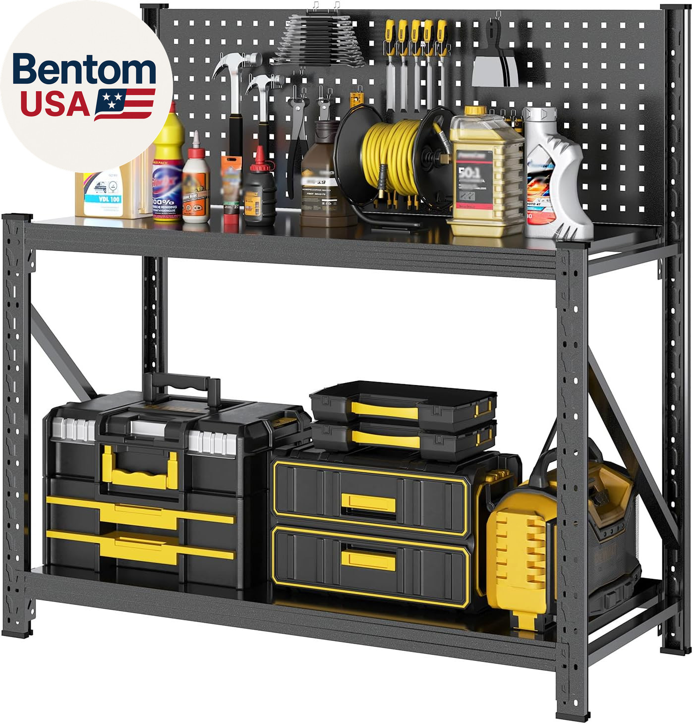 Work Bench with Pegboard,Heavy Duty 3000Lbs Capacity Workbench Adjustable Shelve