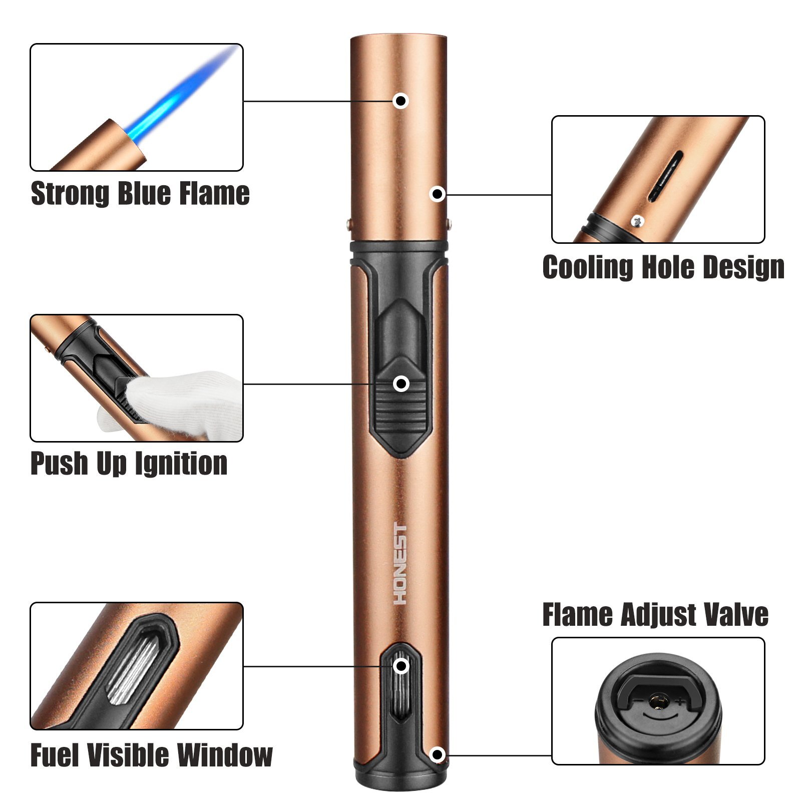 2 PCS Butane Torch Lighter 6 Inch Long Adjustable Windproof Refillable Butane