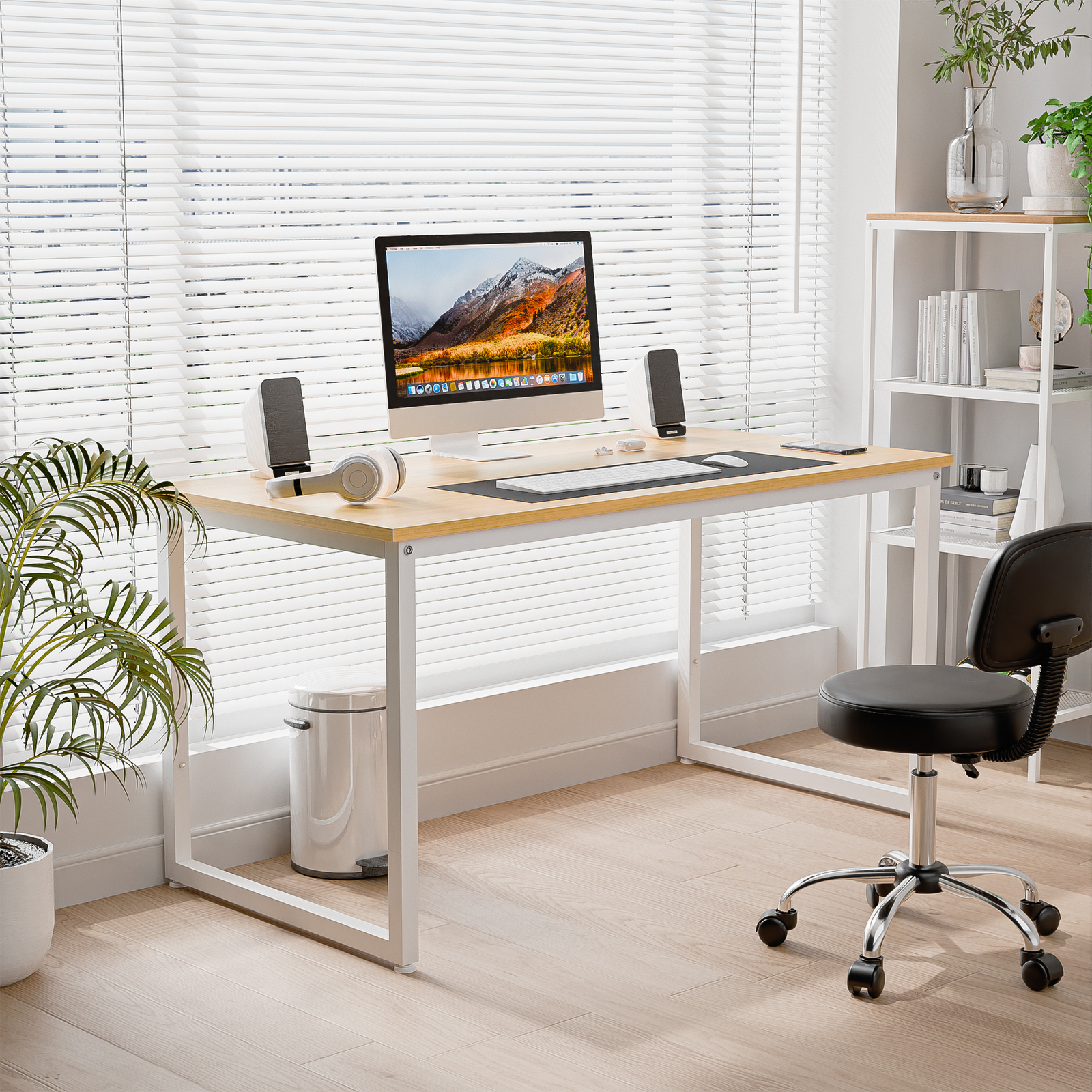 47" Modern Espresso Rectangular Dining Table Office Desk Computer Table, Natural