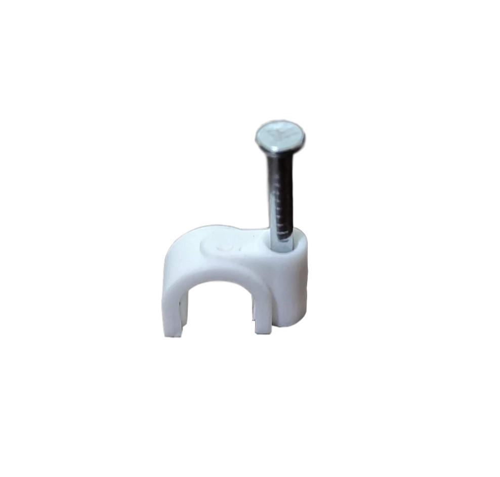 100 Pack Cable Clip w. Nail , White 10MM, Round , TV Aerial Cables Wall Mounting