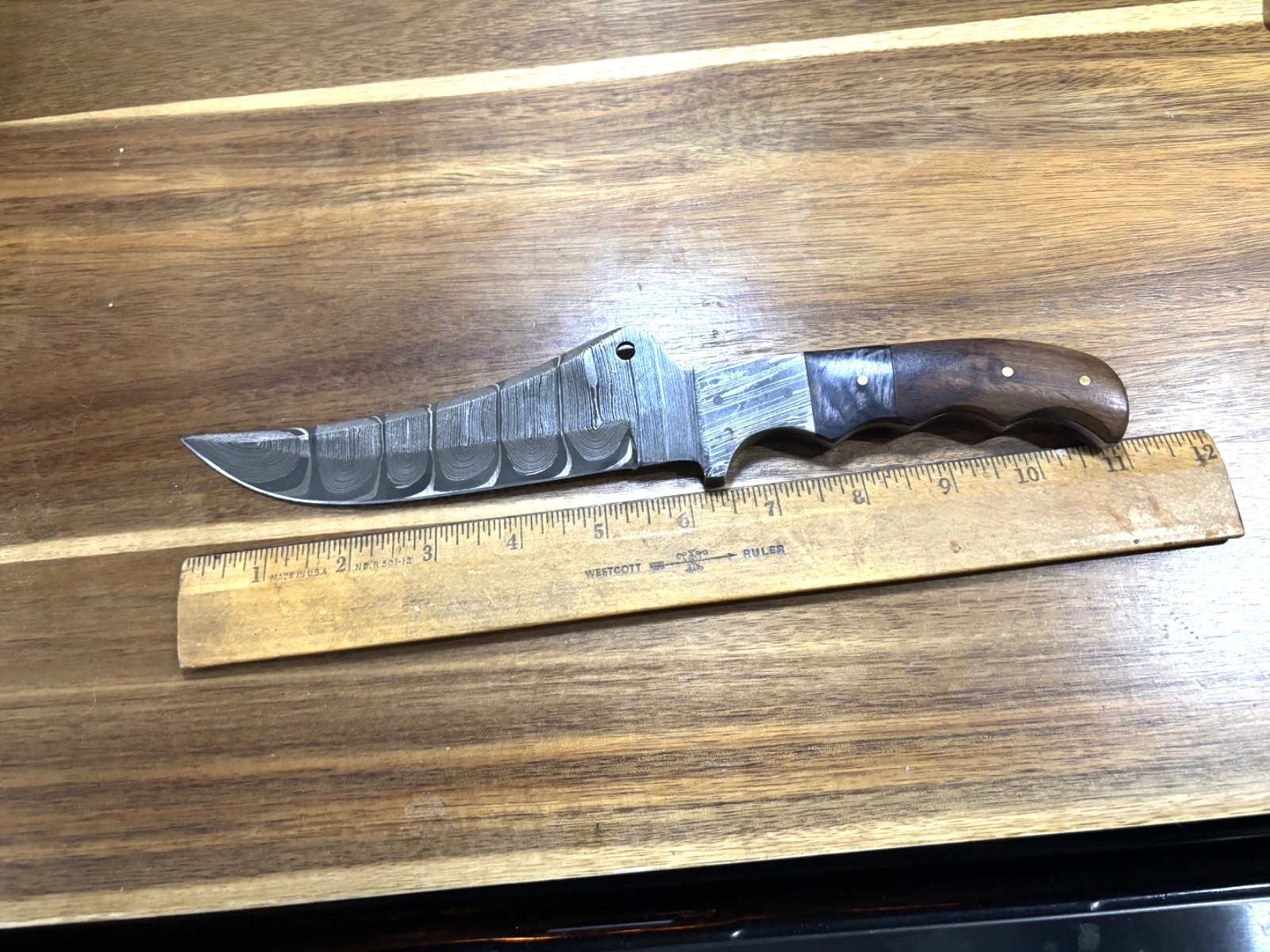 LARGE SKINNER   DAMASCUS deer hunting knife CUSTOM UNBRANDED W/SHEATH  KDU
