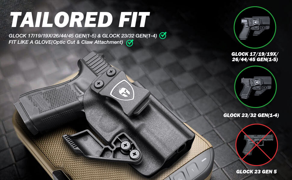 IWB Holster Optic Cut For Glock17/19/19X/26/44/45 Gen(1-5)&Glock 23/32 Gen(3-4)
