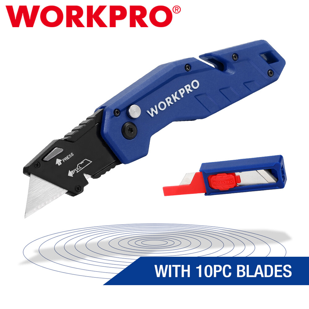 WORKPRO Utility Knife Folding Box Cutter Wire Stripper Gut Hook Nylon Handle NEW