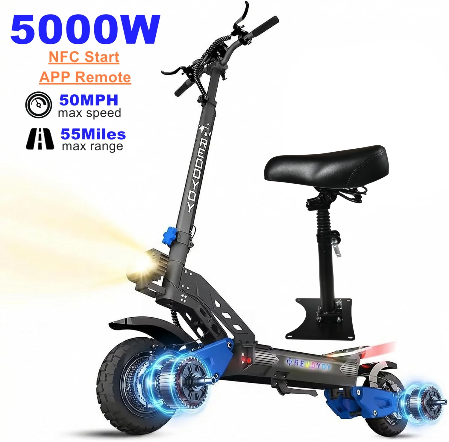 App Electric Scooter Adult 2500W*2 Off-road Tire Folding 60V25AH NFC 5000W +Seat