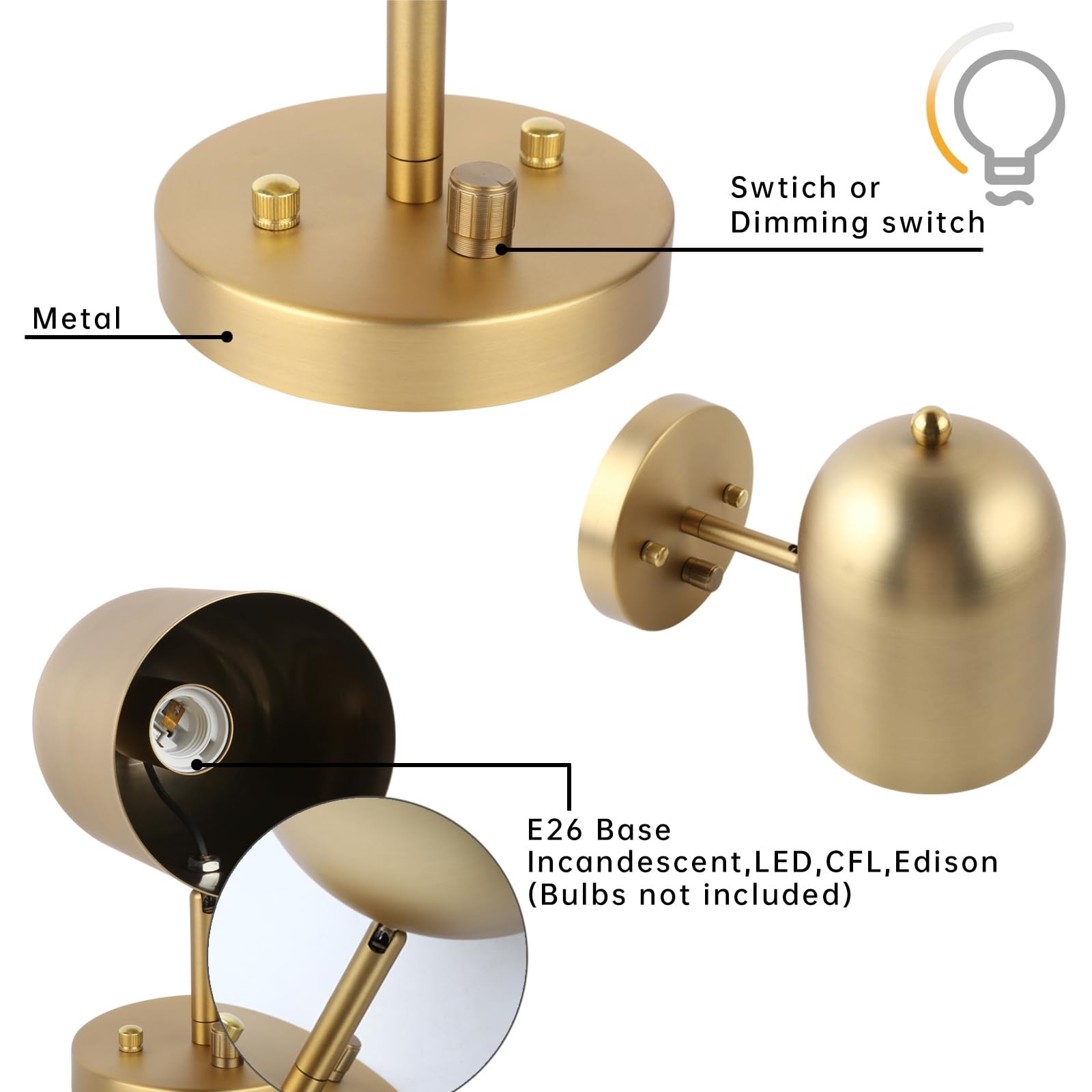 Pathson Set Of 2 Hardwired Wall Sconce Dimmer Switch Brass Finish Wall Light