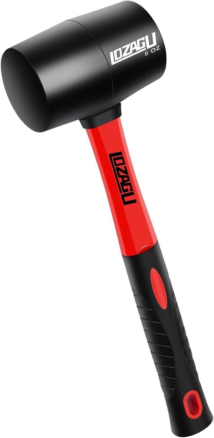 8oz Rubber Mallet Hammer, Fiberglass Handle, Rubber Mallet for Flooring, Tent