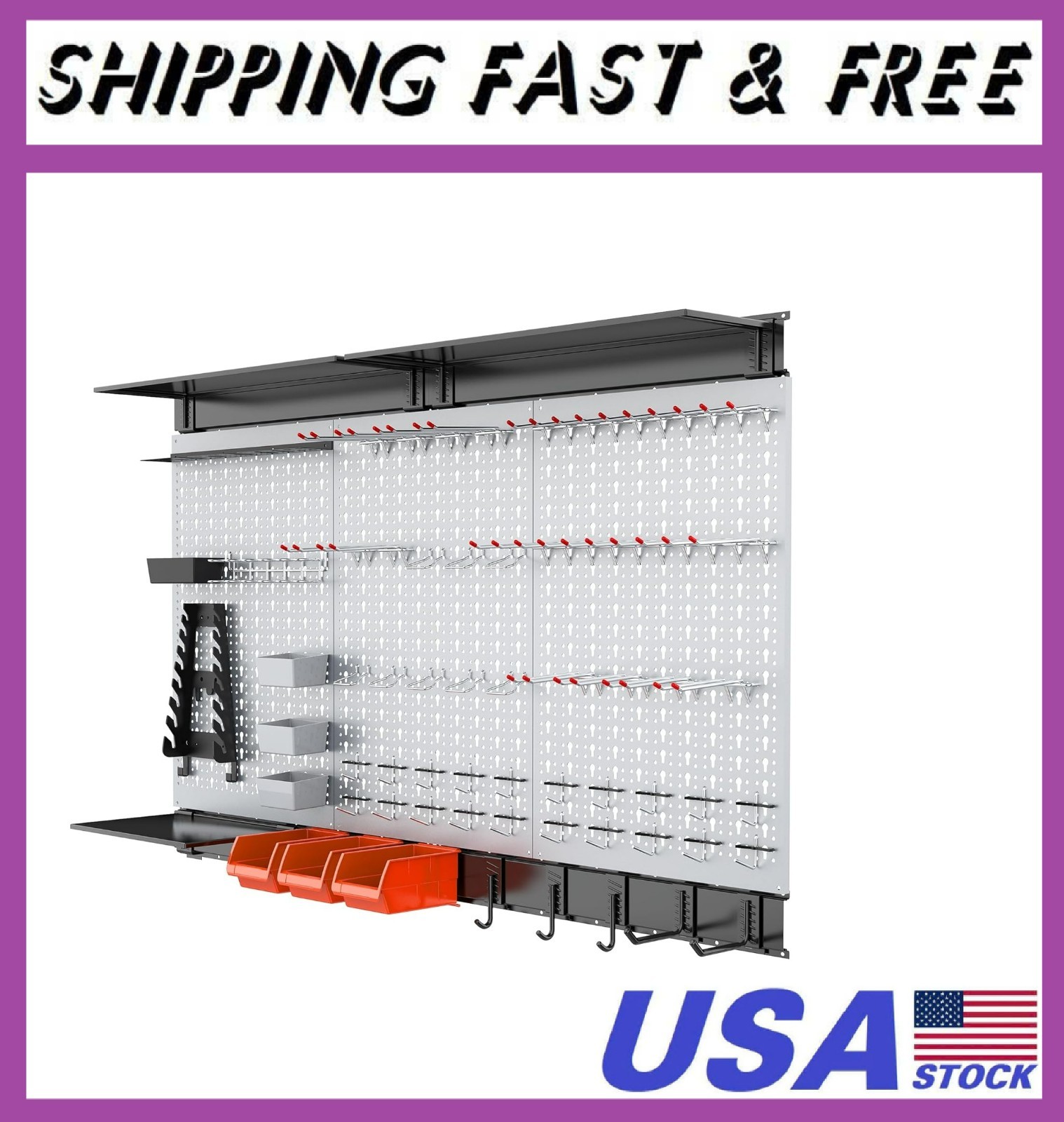 113 PCS Pegboard Wall Tool Organizer Kit with Pegboard Hooks, Bins, Pegboard