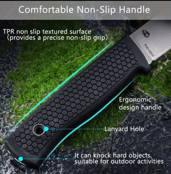 HX Outdoors Fixed Blade Knife Rubber Handle Drop Point w/ Sheath