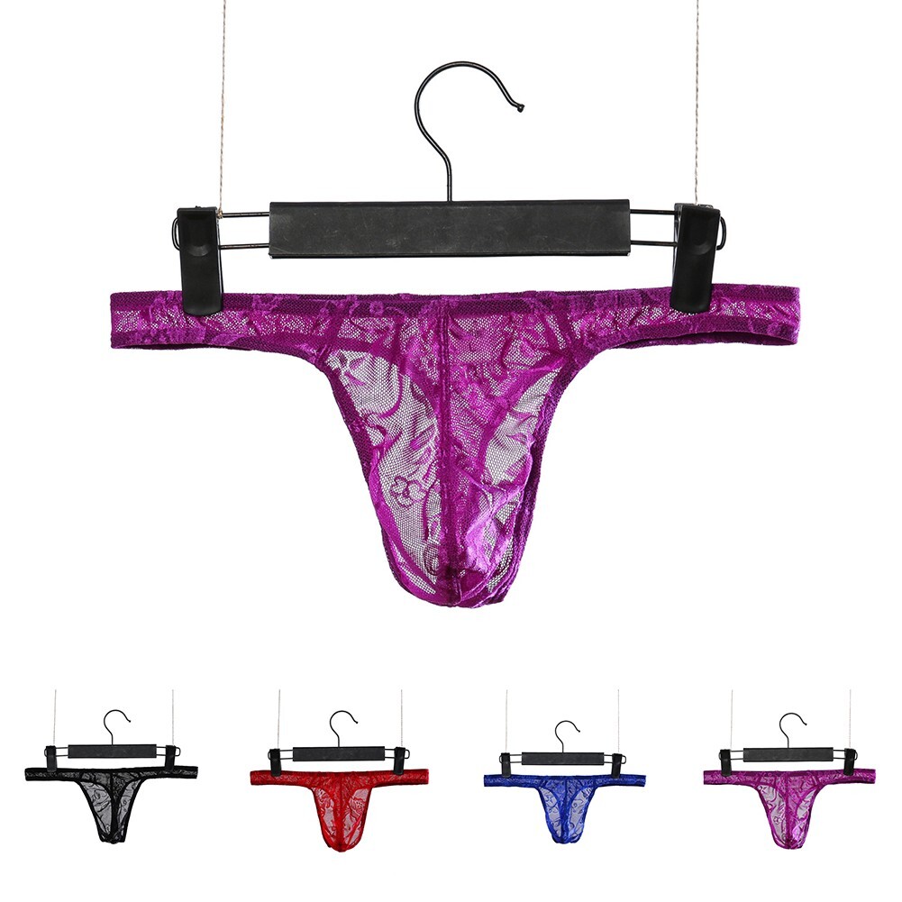Mens Sexy Lace Pouch Panties Bikini Briefs G-String Thongs Low-Rise Underwear