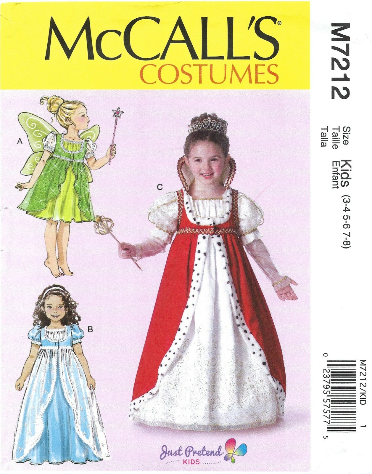 McCall's M7212 Princess, Fairy & Queen Costumes Sz 3-8 UNCUT Sewing Pattern OOP