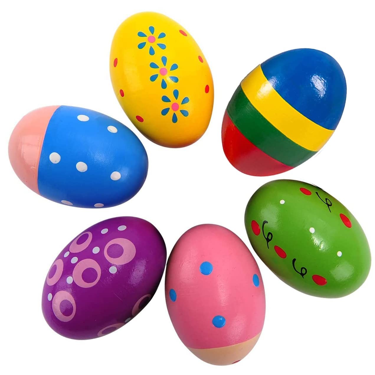 GOGHOST Colorful Easter Wooden Egg Shaker Set (6 Pcs) | Multi-color 6 Eggs