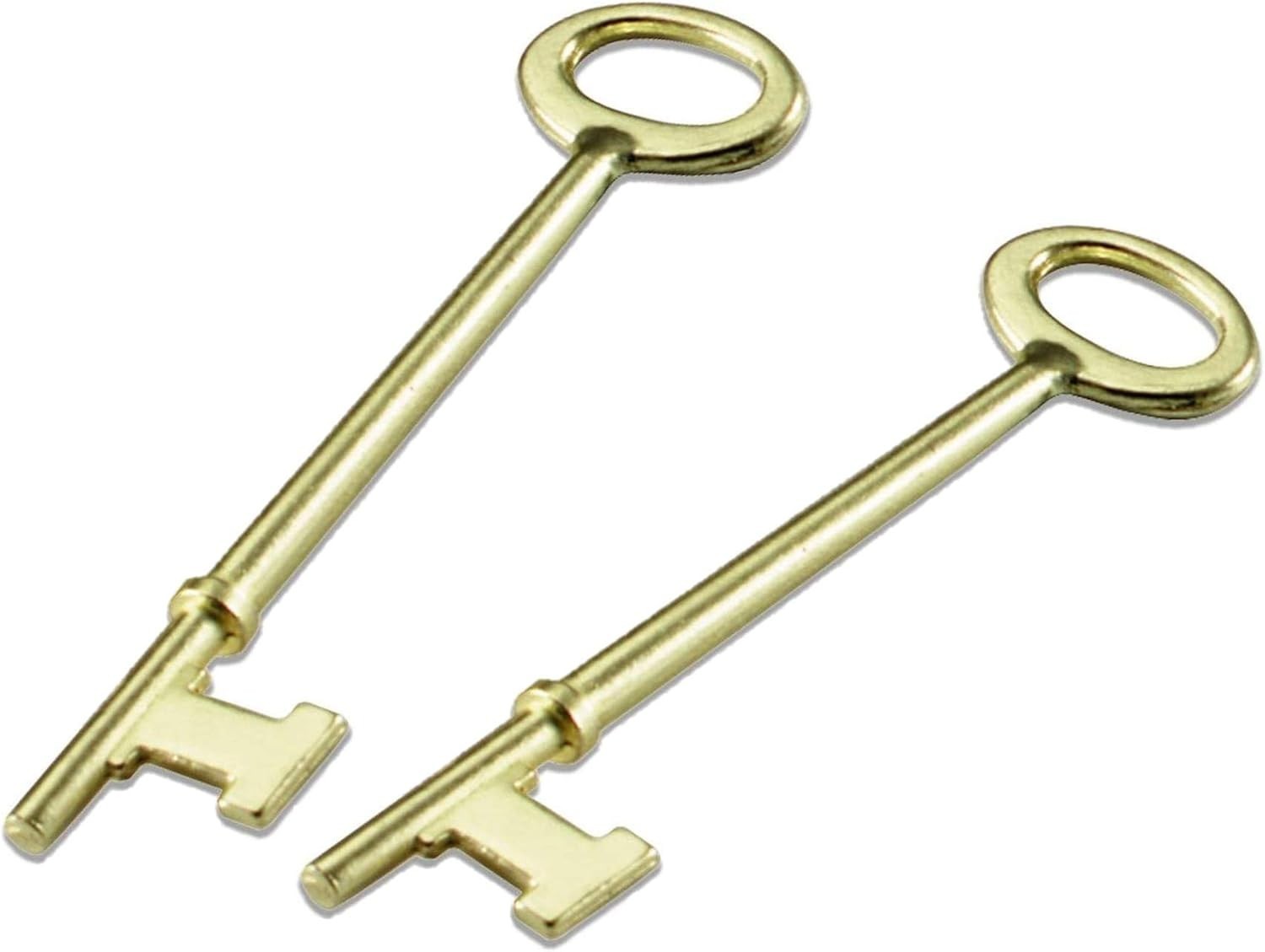Durable Brass-Plated Zinc Skeleton Keys - Antique Flat Tip Design, 2 Pack