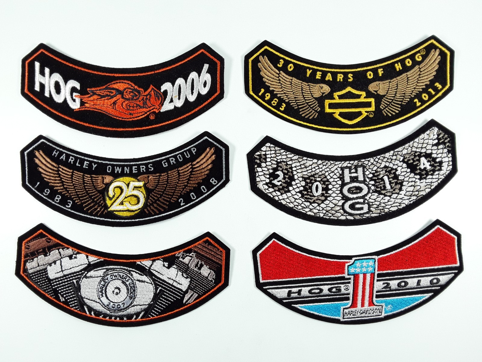Lot of 6 Harley Davidson Owners Group Patches HOG  (2006-08, 2010, 2013-14)
