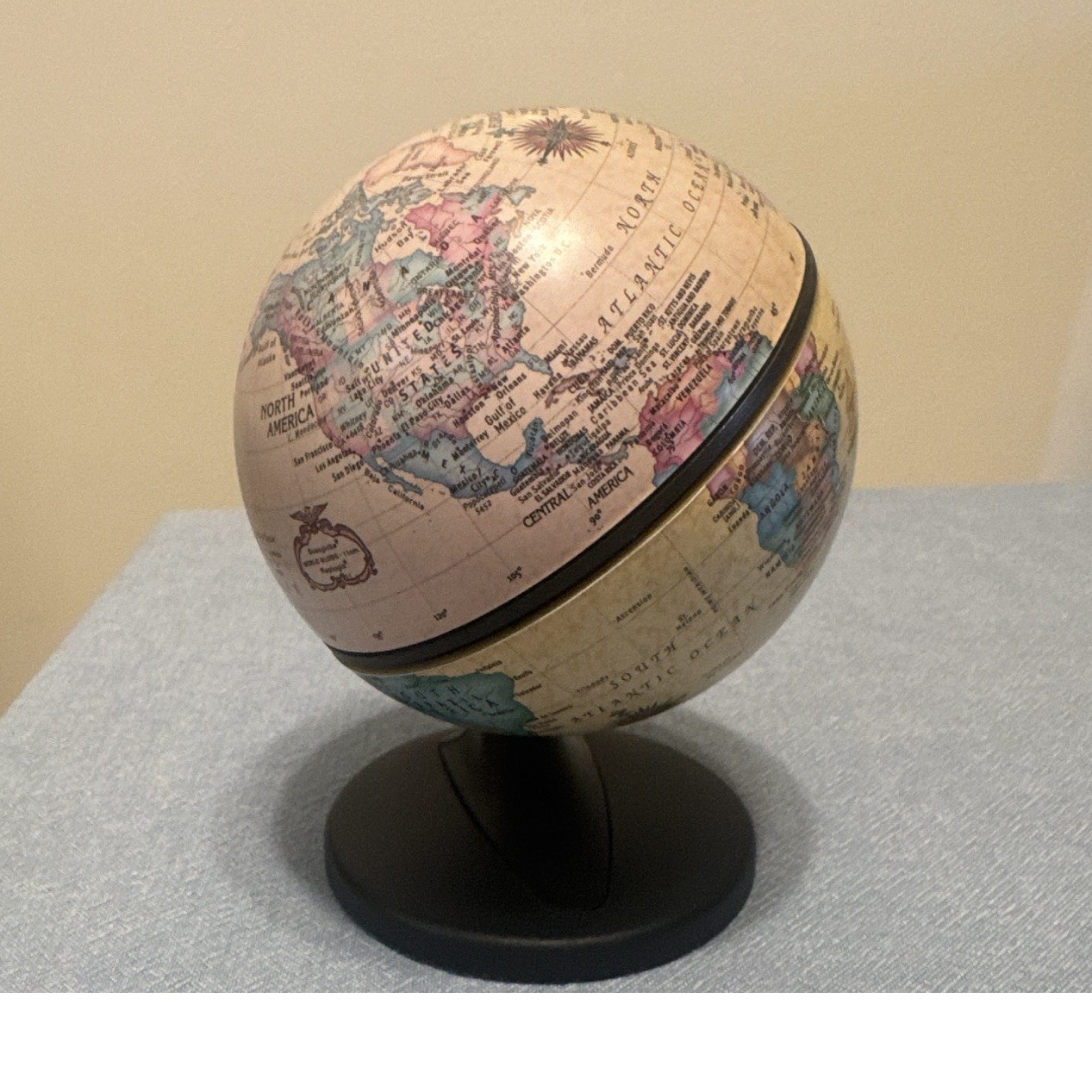Small Antique Style Multicolor Tabletop Globe Plastic Rotating Matte Finish