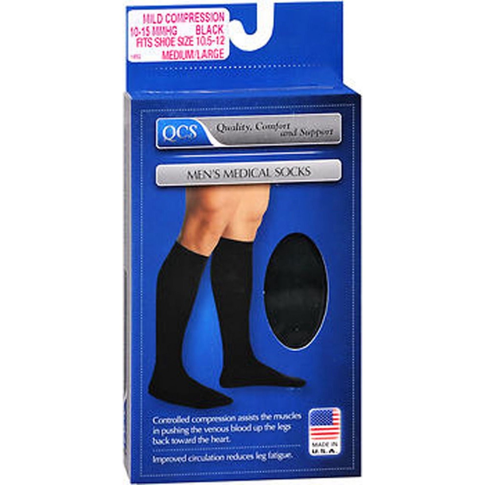 QCS Men's Medical Socks - Black - Medium/Large