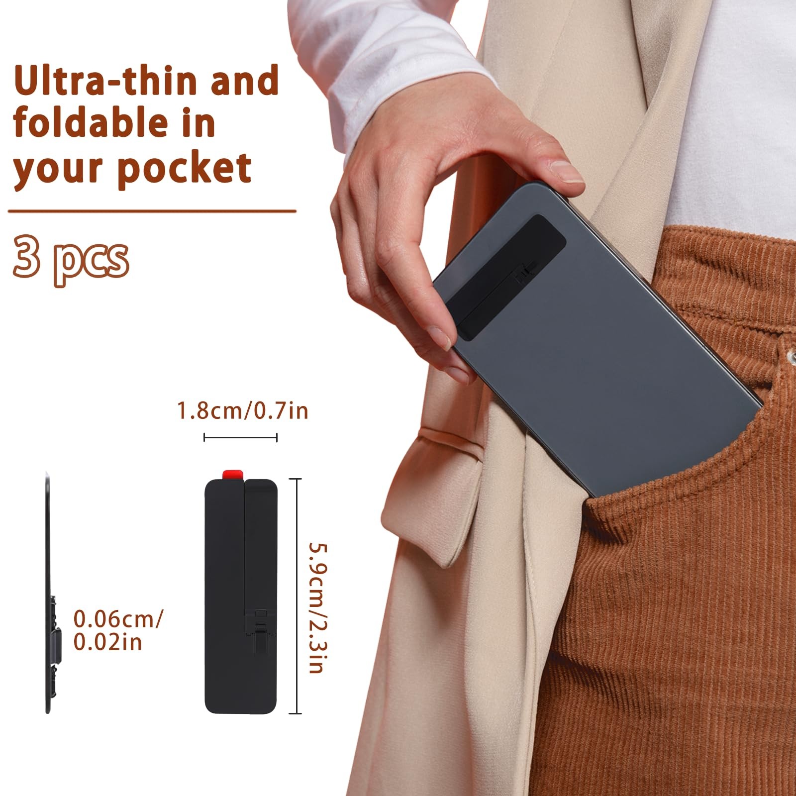 3 Pcs Ultra-Thin Invisible Phone Kickstand, Adjustable Vertical and Horizonta...