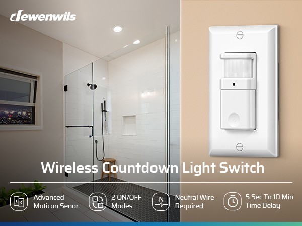 DEWENWILS Motion Activated Wall Switch, 2Pack, Auto On/Off, for Bathroom Hallway