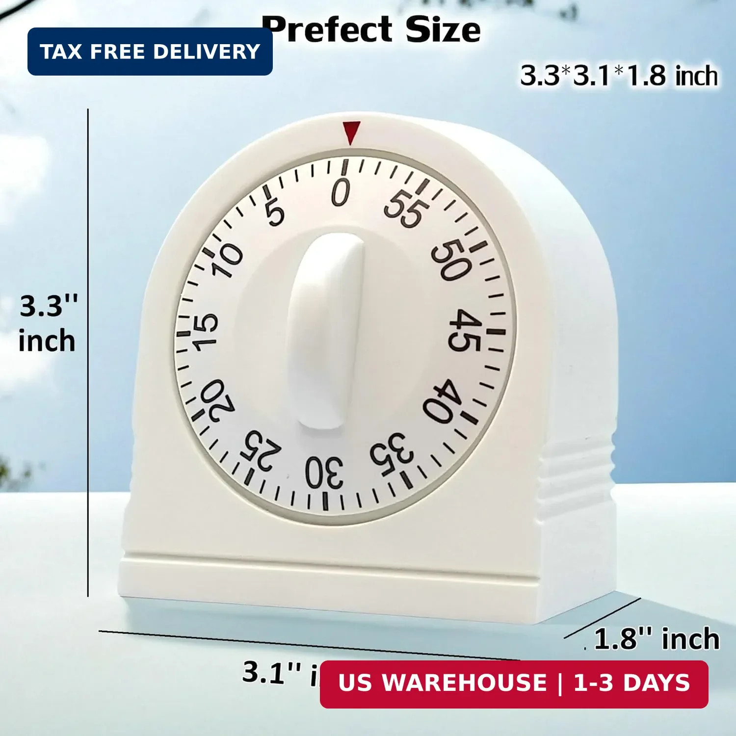 60 Minute Mechanical Wind Up Timer Loud Alarm Visual Countdown White
