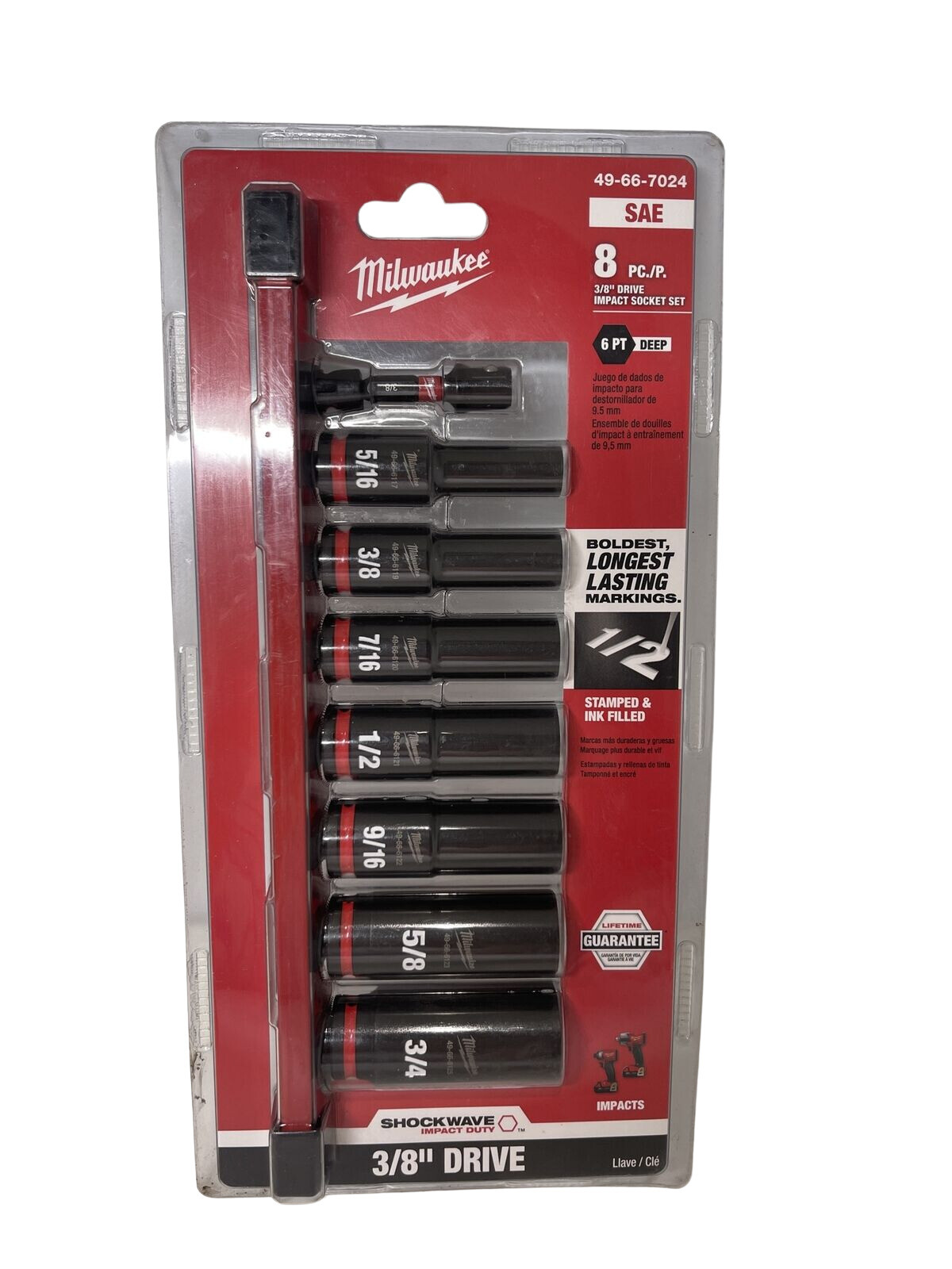 Milwaukee 49-66-7024 Shockwave Impact 3/8 in Drive 6 Point Socket Det of 8...