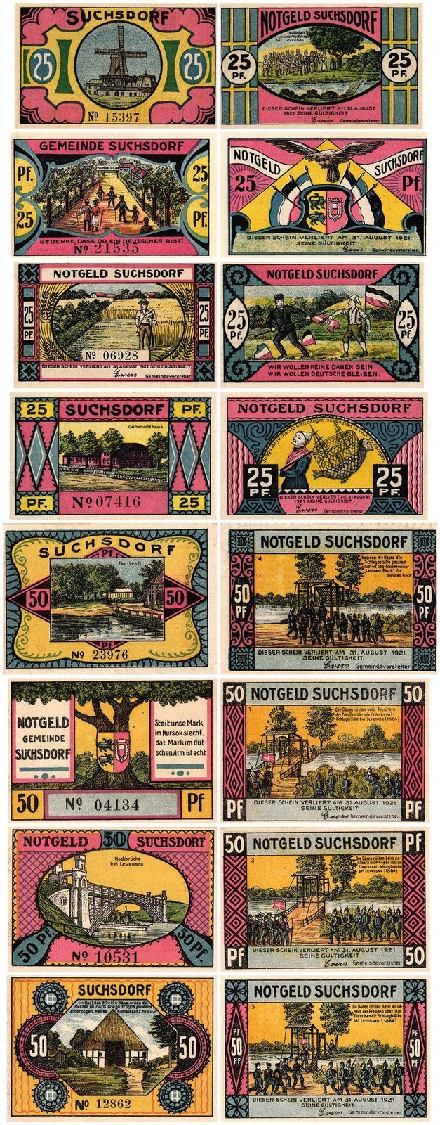 Suchsdorf 25 - 50 Pfennig 8 Pieces Notgeld Set, Mehl #1291.1, UNC