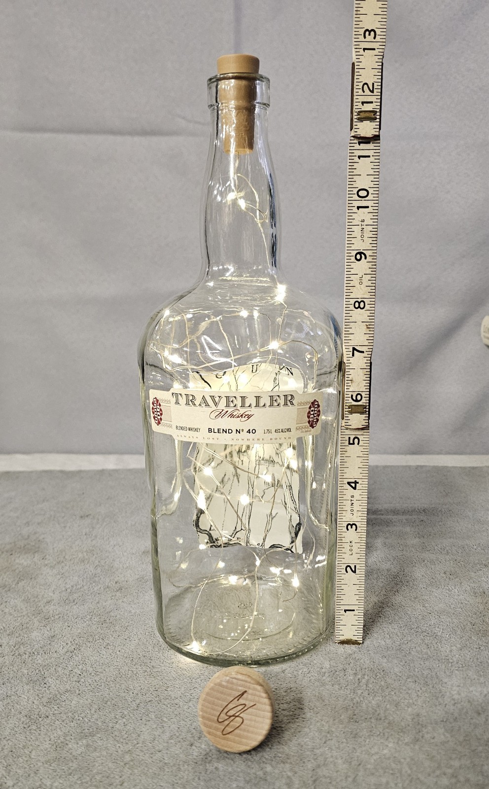 🥃TRAVELLER Chris Stapleton 1.75L Empty Whiskey Bottle Cork Fairy Led Lights 13"