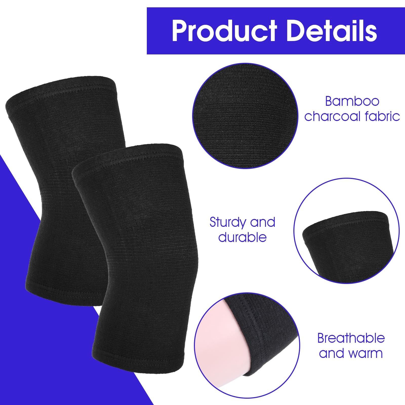 AOZUO Bamboo Knee Sleeve, Elastic Compression Brace Large, Black