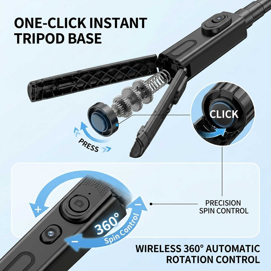 76'' Selfie Stick Auto Face Tracking Tripod 360° Rotation with Remote Control