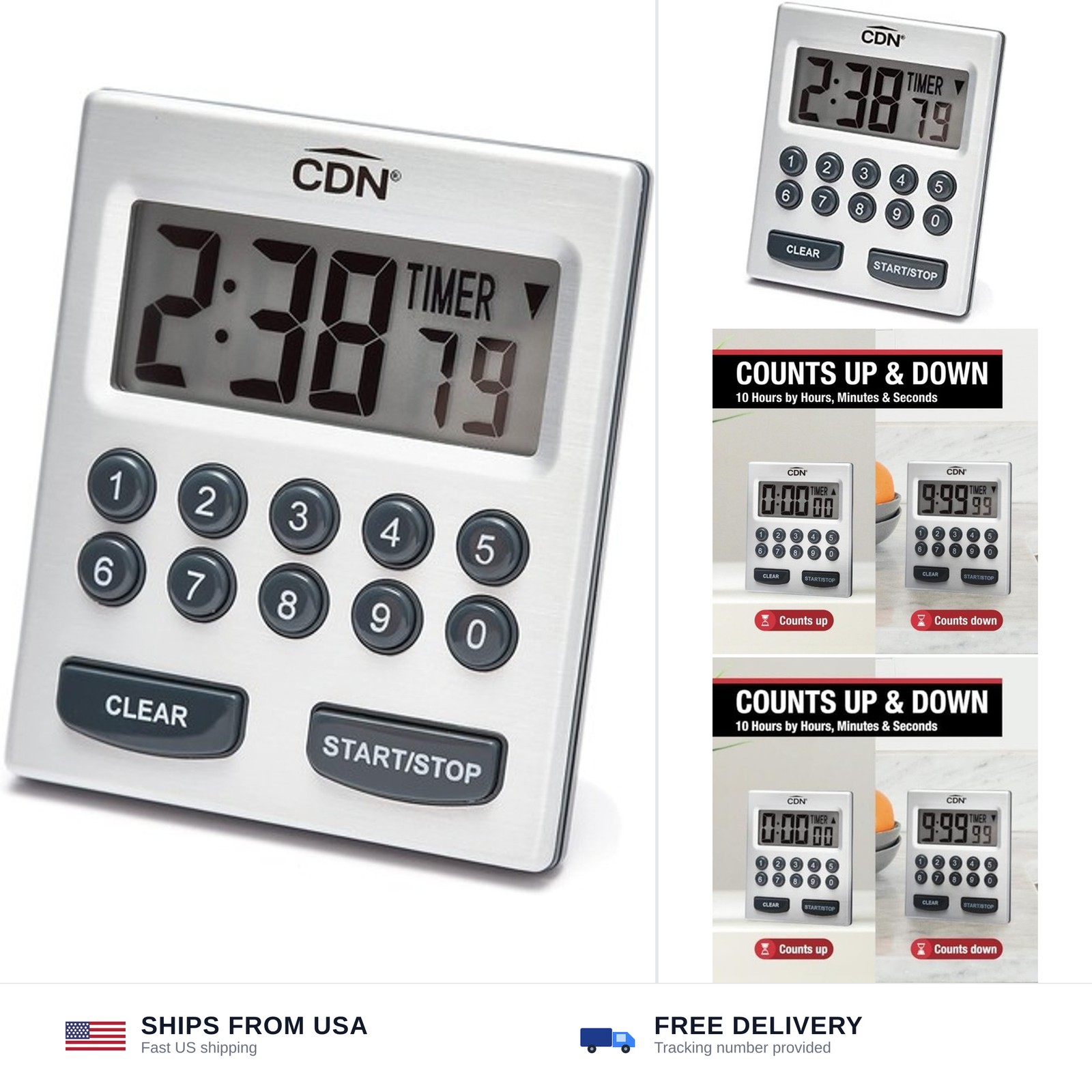 CDN Direct Entry 2- Alarm Digital Kitchen Timer | Counts Up & Down, 10 Hours ...