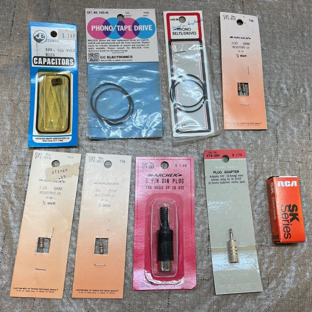 9 Vintage Computer Parts NOS Tape Drive Capacitors Resistors RCA SK Pin Din Plug