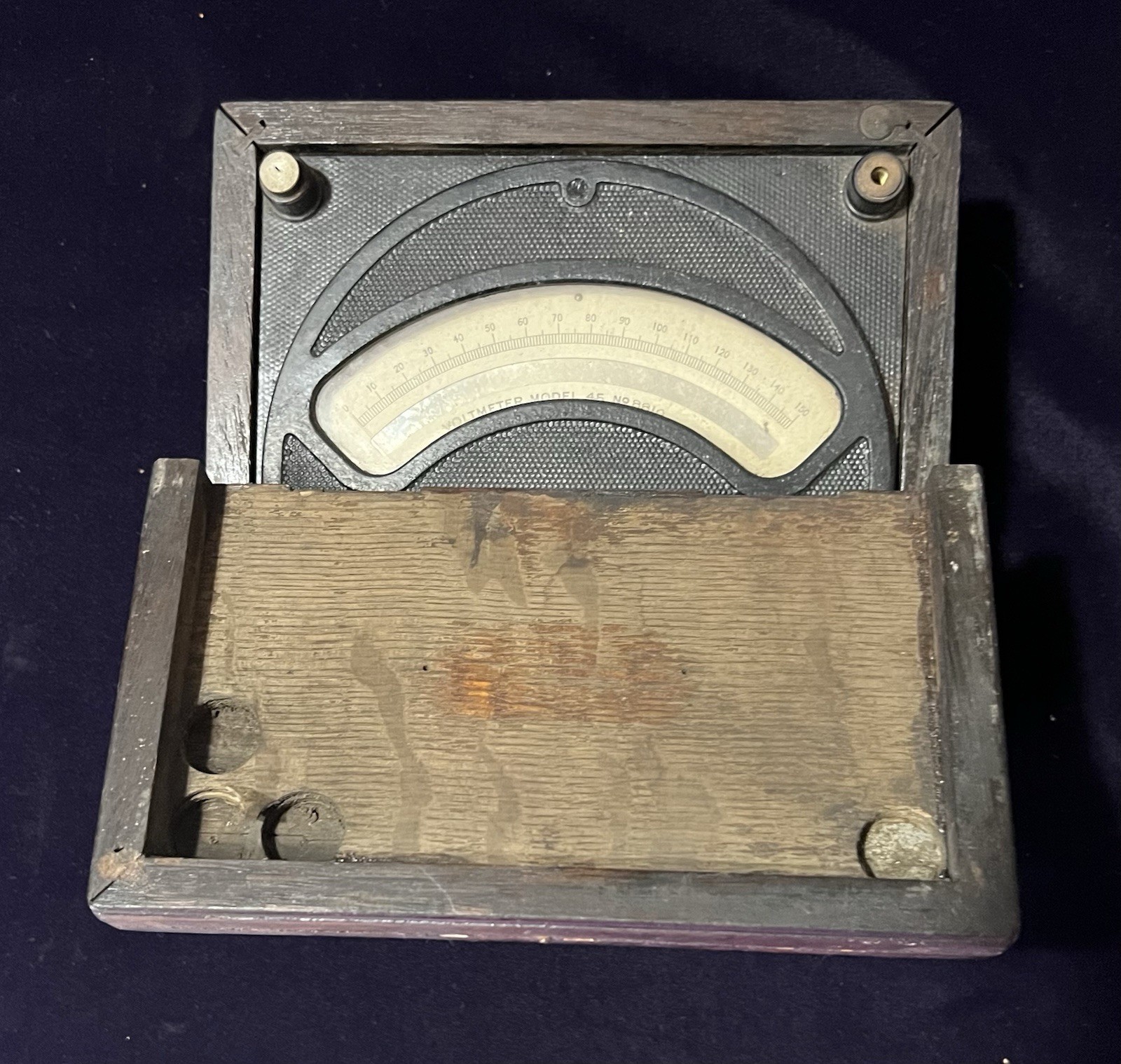 Vintage Voltmeter Model 45 No 8810 0-150V DC Antique Electrical Meter Wood Case