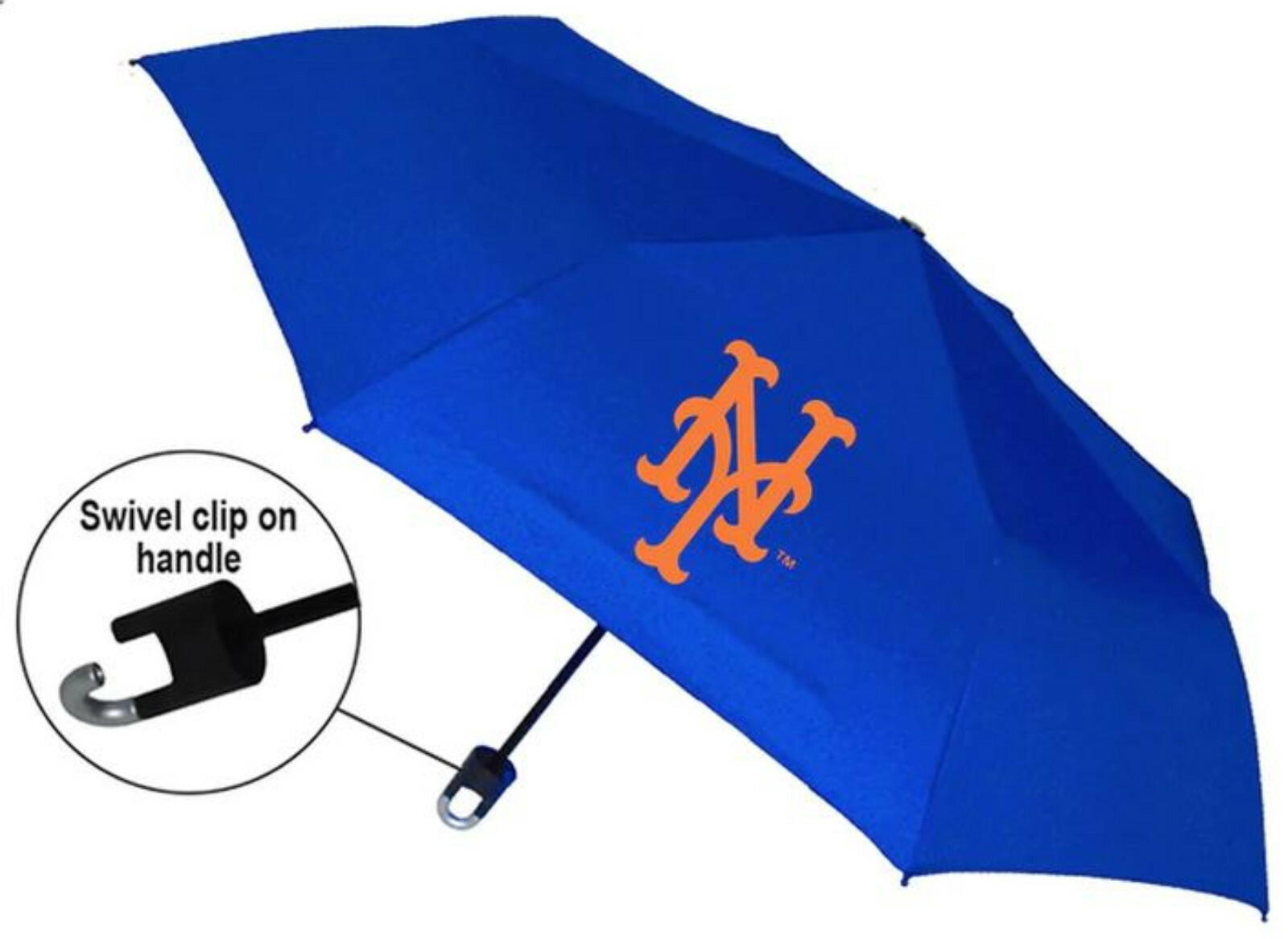 Storm Duds New York Mets 42 inch Mini Folding Umbrella With Storm Clip – Blue