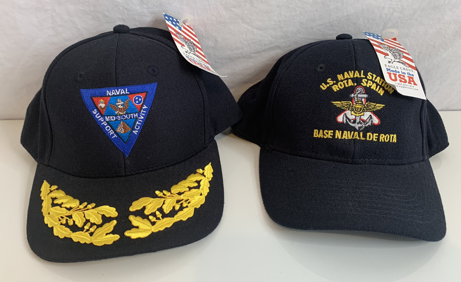 Lot of (2) U.S Naval Wool Hats New w/Tags Made In The USA Rota Spain Black