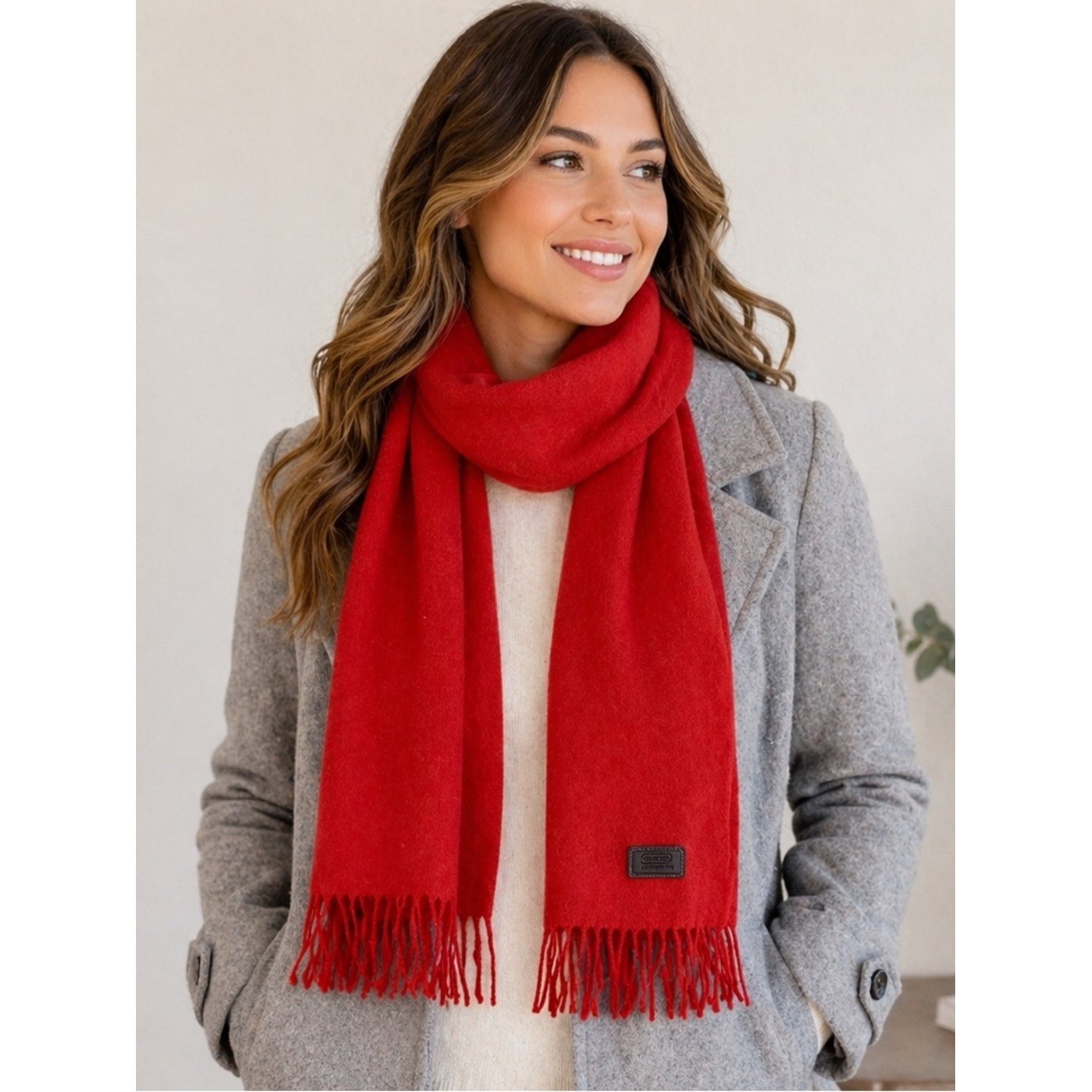 Coach Red Wool Blend Scarf Fringe Classic Winter Cozy Luxury Designer Unisex