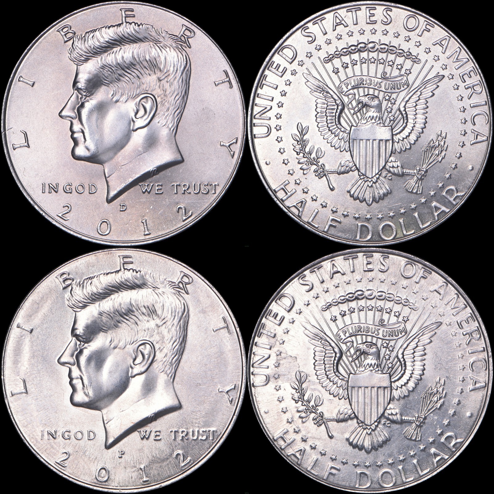 2012 P&D Kennedy Half Dollars NIFC Clad Mint Error On (P) Impaired OBV/REV