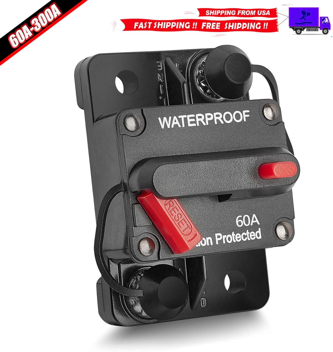 60-300A Waterproof Circuit Breaker Auto/Marine/Solar w/ Manual Reset 12-36V DC