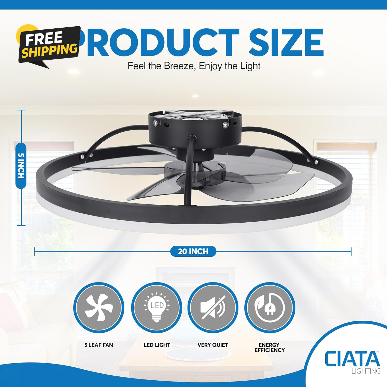 Lighting Ceiling Fan Light - 19.7" Low-Profile Flush Mount Ceiling Fans