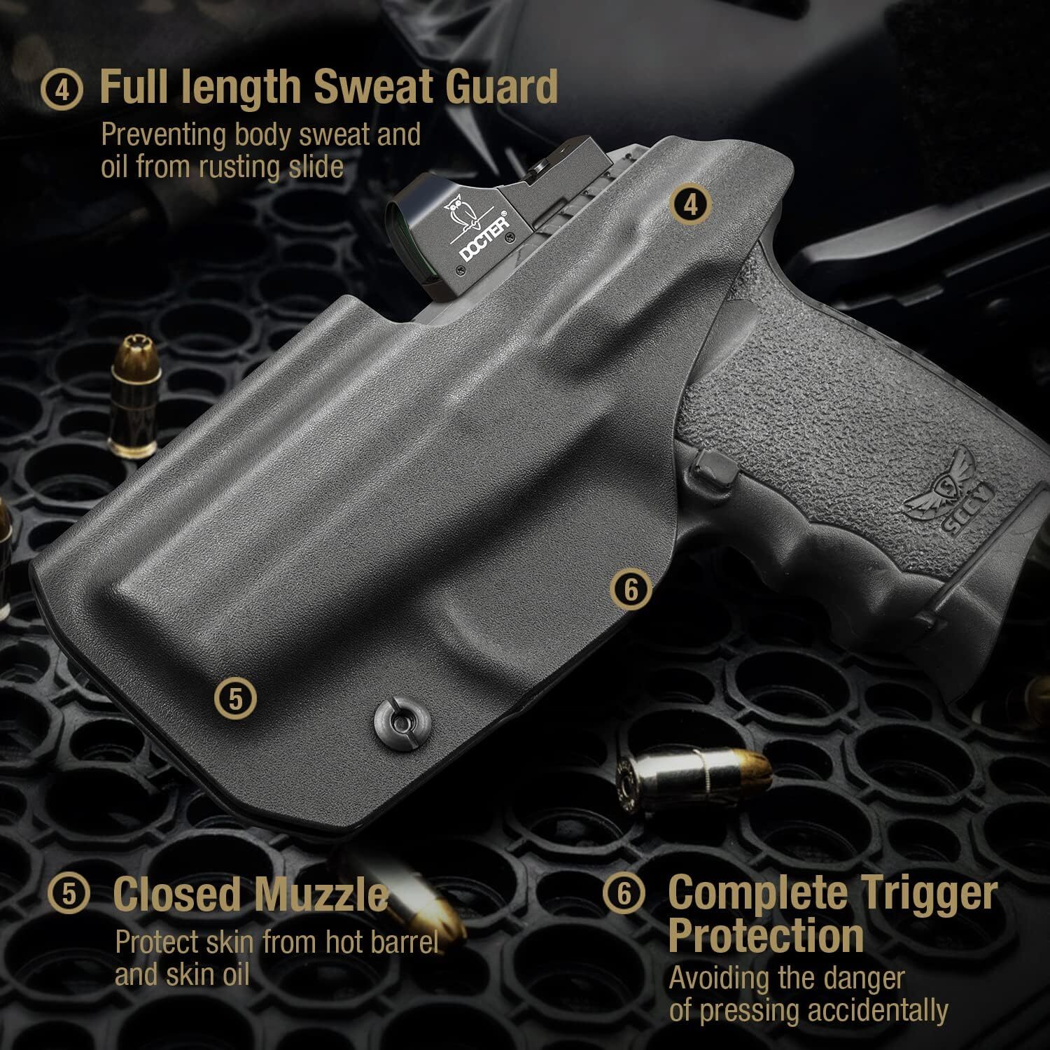 IWB Kydex Holster Custom Fit:SCCY 9mm CPX-1/CPX-2 Gen 1-2-Not Fit CPX1/CPX2 Gen3