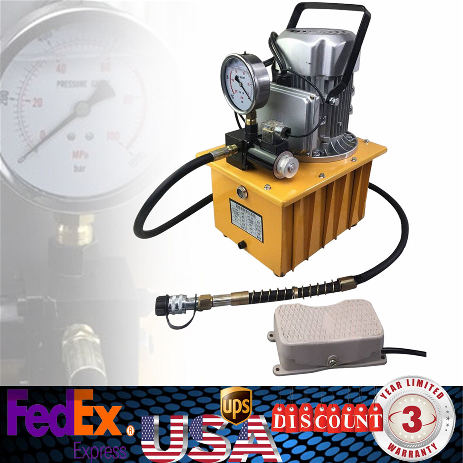 750W 10000 PSI Electric Hydraulic Pump Power Pack Single Acting Solenoid Valve
