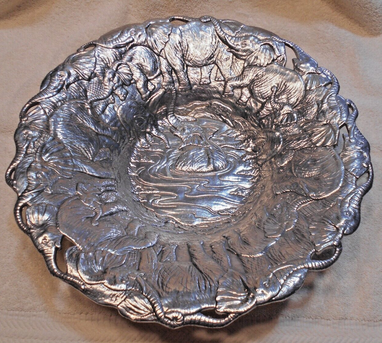 Arthur Court Silverplate Elephant Design Large Bowl, 1990
